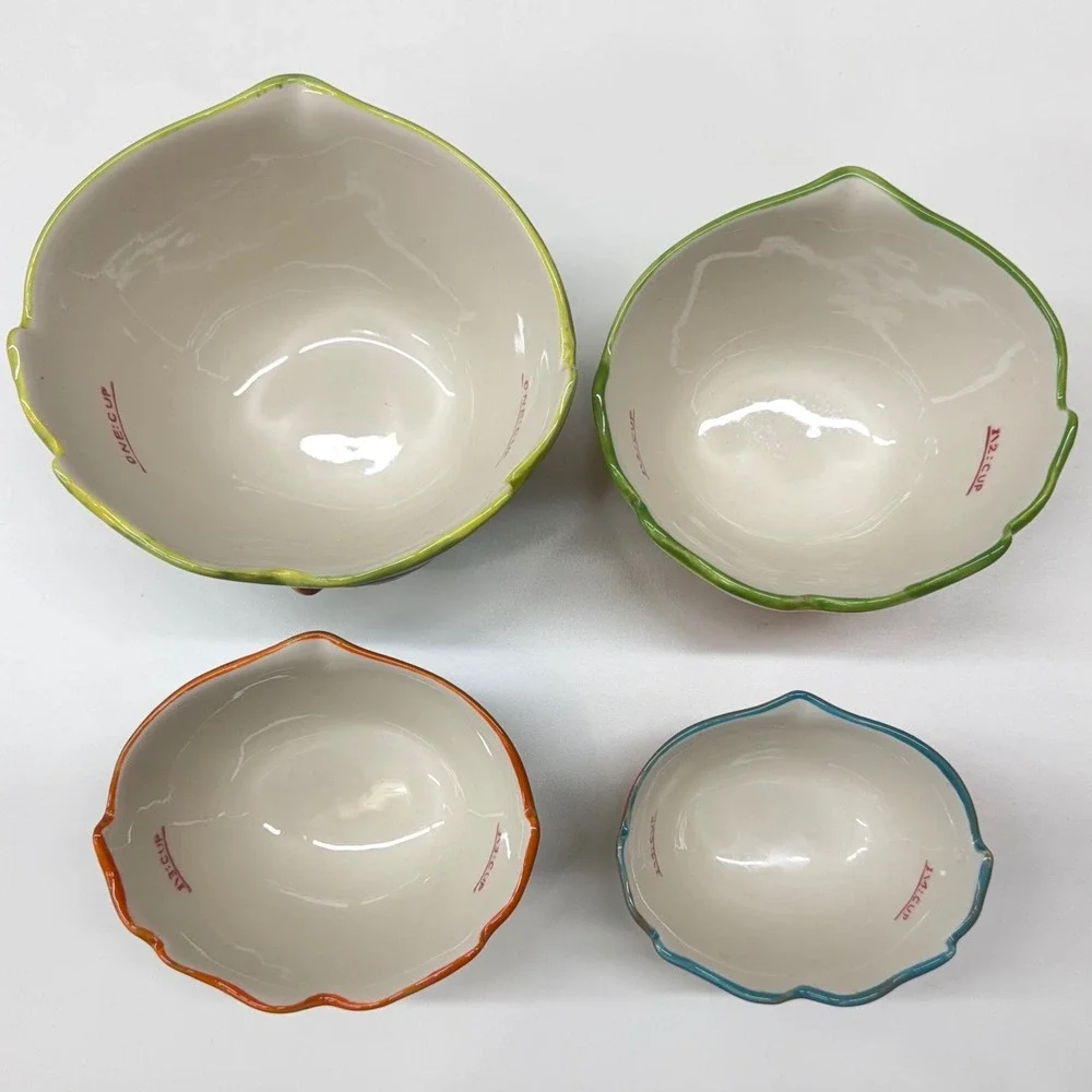 Pier 1 Imports‎ Owl Measuring Cup Set 4 Piece Hand Painted Stoneware Multicolor